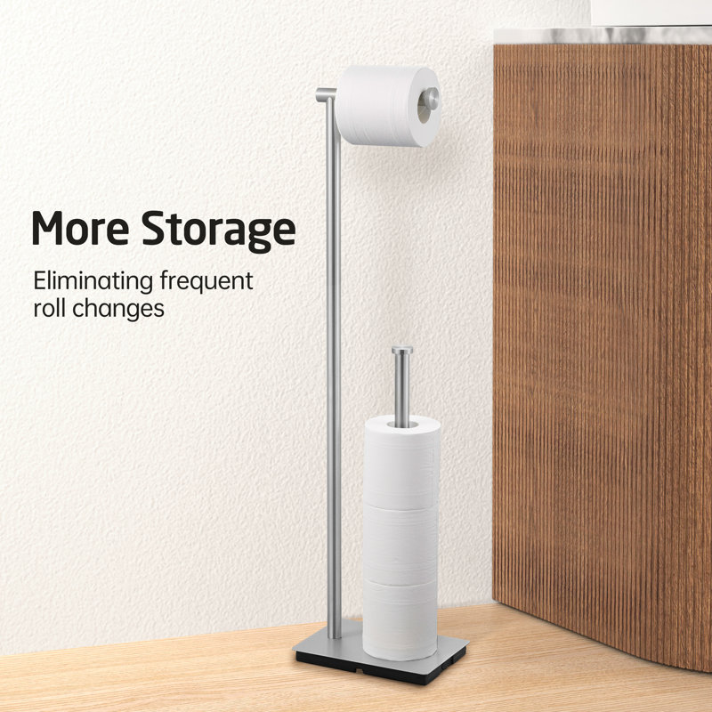 Porte-papier hygiénique autoportant 29 po avec réserve pour salle de bain avec base lestée KES KES, Nickel brossé