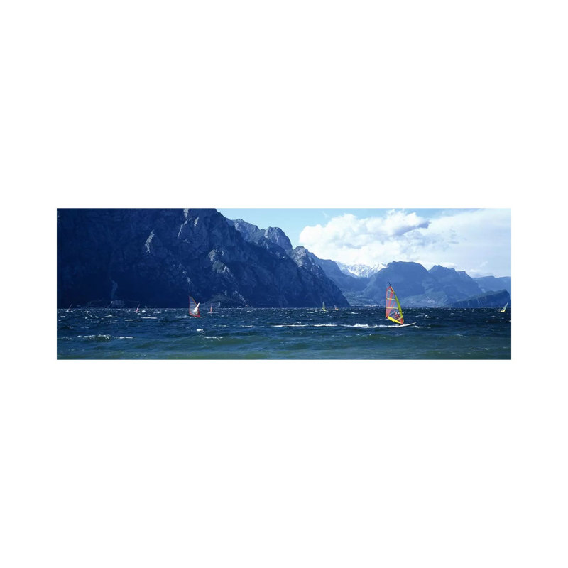 Windsurfing On A Lake, Lake Garda, Italy by Panoramic Images - Wrapped Canvas Panoramic Print