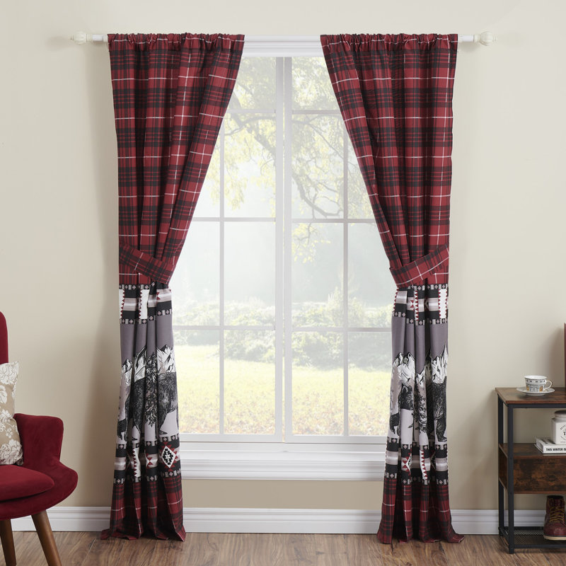Timberline Red and Black Plaid Polyester Rod Pocket Curtains