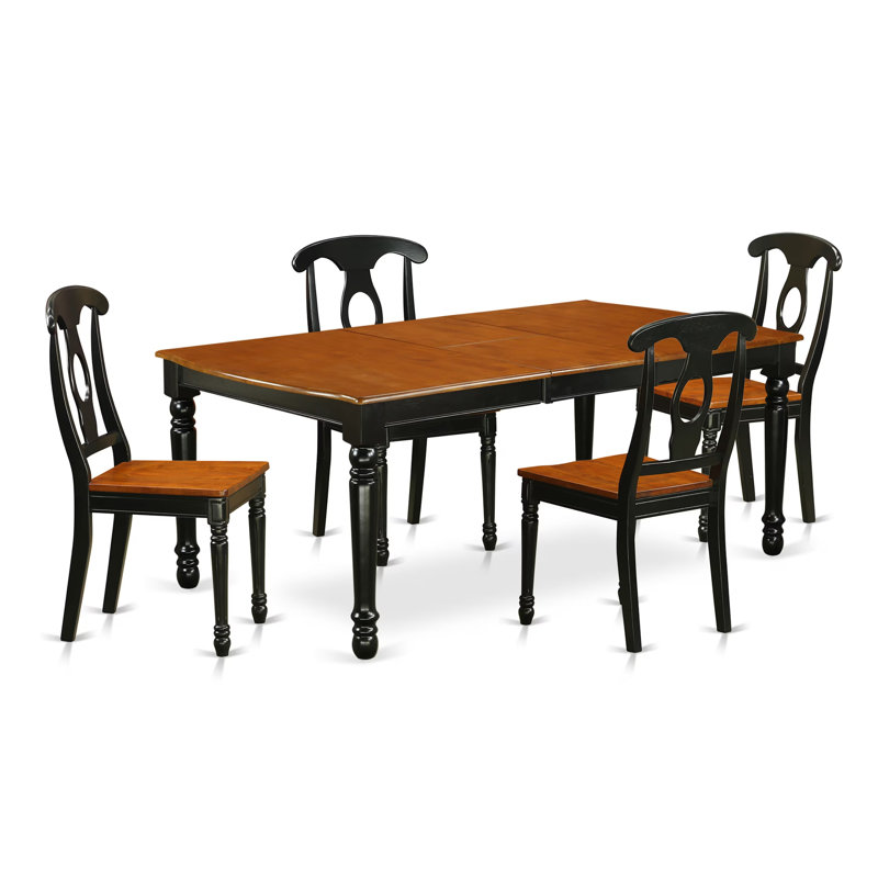 Ensemble de meubles de salle à manger 5 pièces comprenant une table de cuisine rectangulaire avec rallonge papillon et 4 chaises de salle à manger, 42 po x 78 po, noir et cerisier