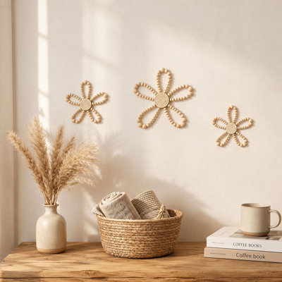 Boho Wood Bead Daisy Wall Decor Set of 3
