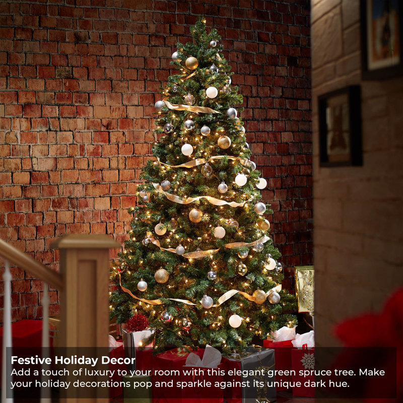 7.5FT Pre-Lit Green Spruce Artificial Christmas Tree with Metal Stand