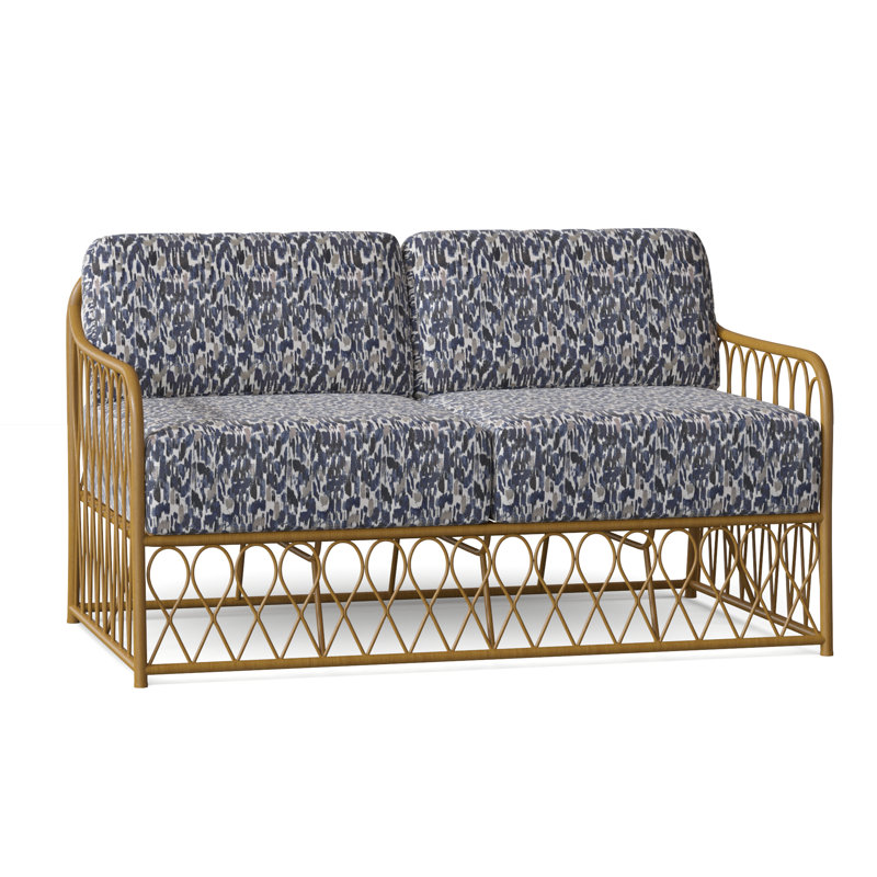 Cane 53.75'' Wide Aluminum Loveseat with Cushions, Fairview Indigo Abstract Sunbrella®