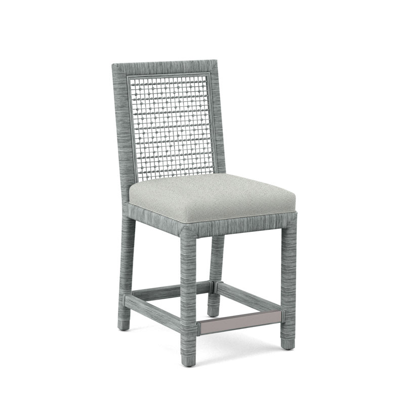 Pine Isle Upholstered Stool, White Performance Fabric, Nickel