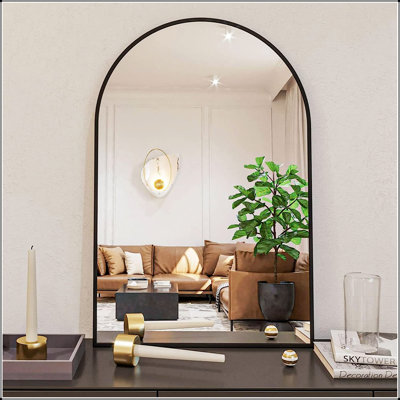 Metal Framed Arched Bathroom Mirror For Wall, High-Quality HD Glass With Shatterproof Safety And Easy Installation.