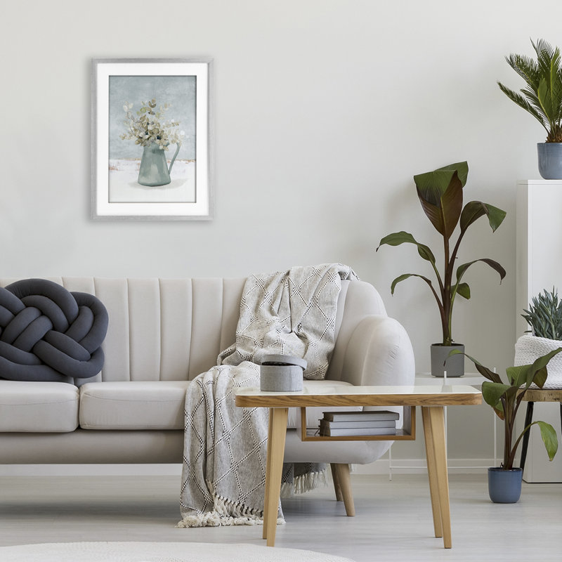 «Blue Botanical Arrangement», reproduction encadrée sous verre, conception de Lanie Loreth, Cadre de ferme gris