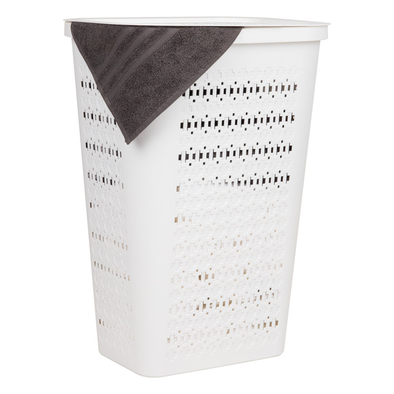  Panier à linge mince et effilé avec couvercle, panier à linge avec découpes en croix, léger et ventilé, plastique, blanc