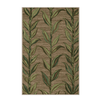 Machine Washable Botanical Brown Area Rug