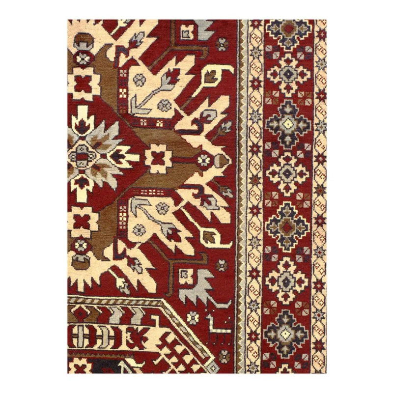Tapis oriental beige / rouge en coton / laine 3 pi 11 po x 6 pi 2 po Oriental