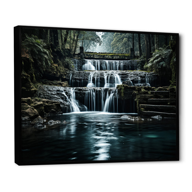 Cascade éternelle I - impression sur toile, H 12 po x l 20 po x P 1 po, Cadre flottant noir