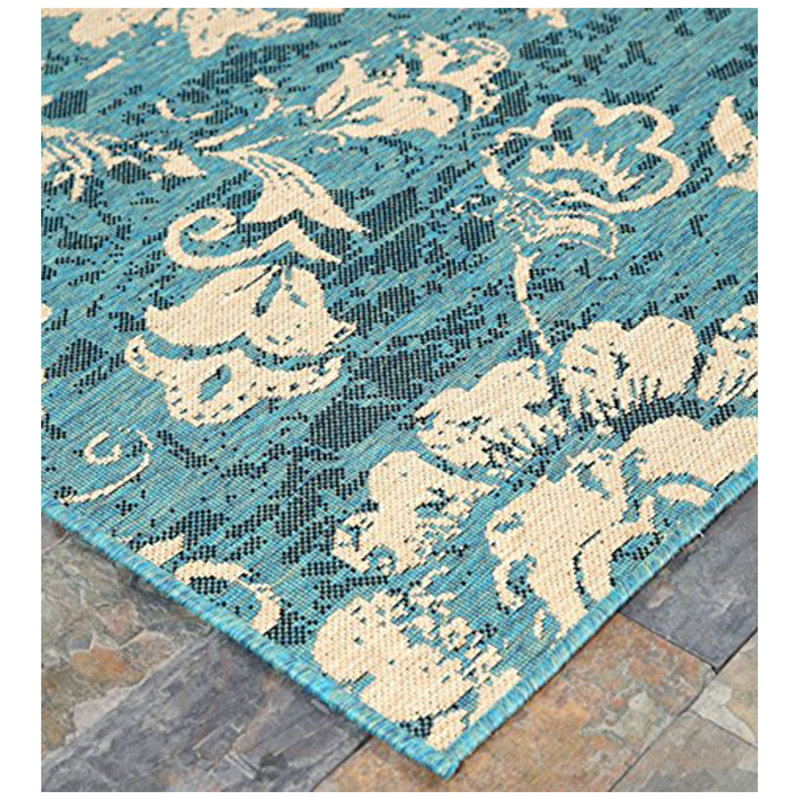 Tapis bleu/beige à motif de feuilles Derlyum, Rectangle 3 pi 3 po x 5 pi