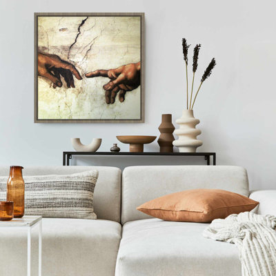 Michelangelo Creation of Adam - Orange Framed Canvas Decor