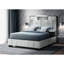 Grand lit gris, tissu, aspect contemporain de la chambre à coucher, rabattable, point de charge sans fil, lumières de lecture à DEL, haut-parleur intégré de style moderne gris, de chaque côté, place,-300416639