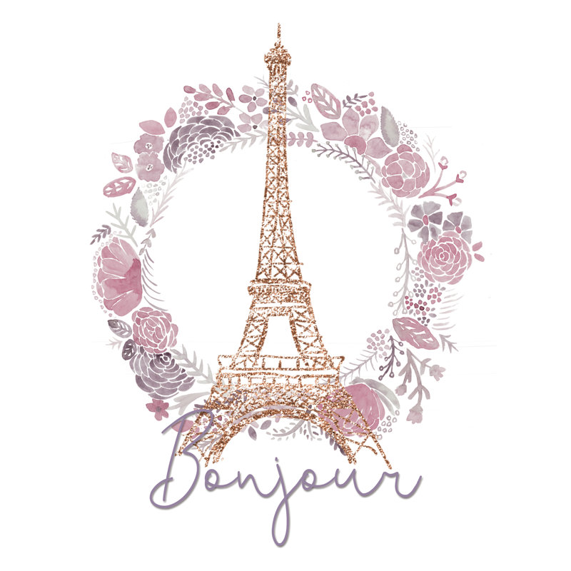" Bonjour Floral Eiffel Tower " Painting Print, 18" H x 12" W
