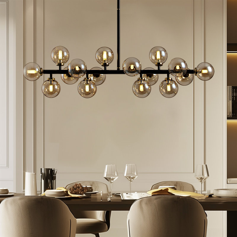 Holmesfield 16 - Light Dimmable Bubble Glass Sputnik Modern Linear Chandelier, Amber