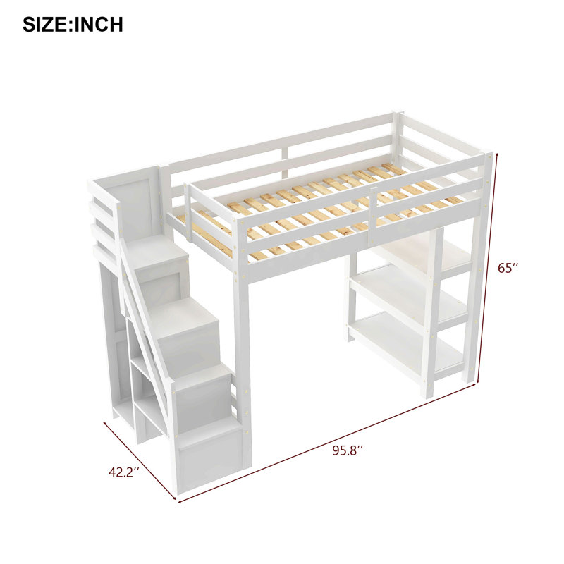Lit mezzanine avec rangement pour lumières DEL, Lit simple