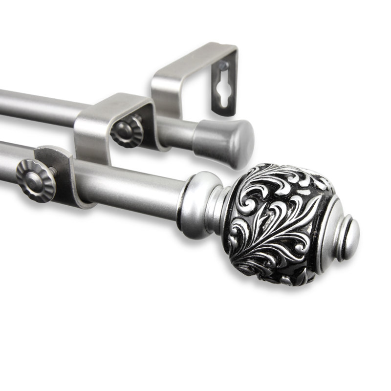Tringle à rideaux double Ediline, 28 po - L 48 po, Nickel satiné