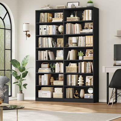 Beetner 84"H X 46"W Double Wide Standard Bookcase, 7-Tier Open Bookcase, 14-Cube Storage Shelf