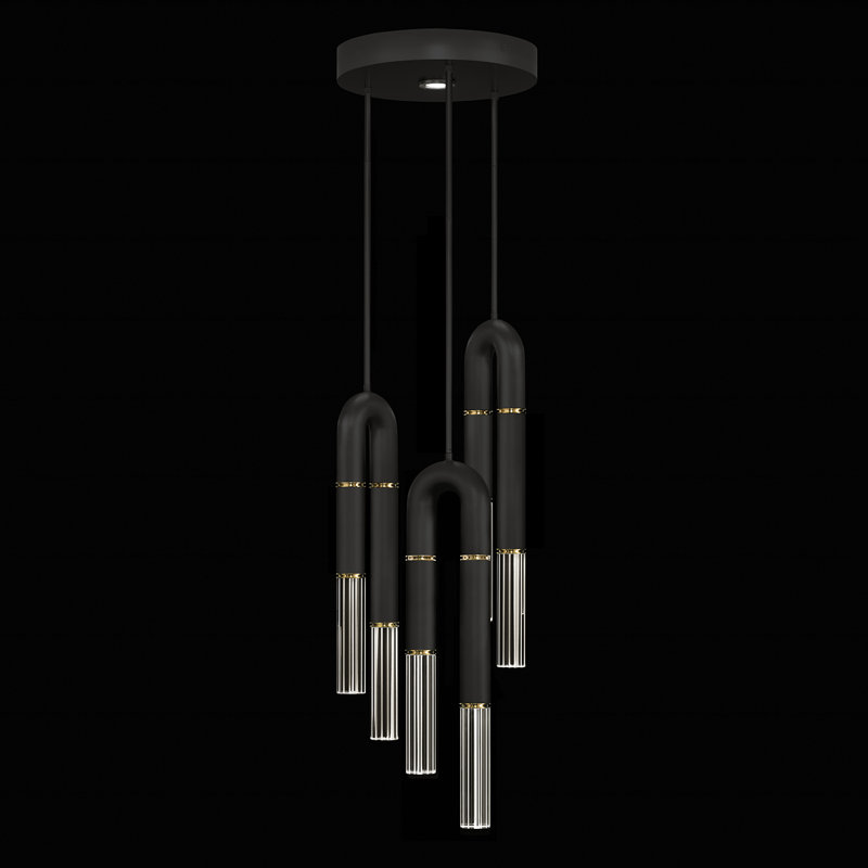 Antonia 7 - Light LED Pendant, Black/Brass