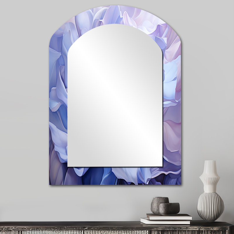 Twist lavande rose - grand miroir asymétrique spirales abstraites, miroir mural décoratif arche moderne, impression d'art en métal