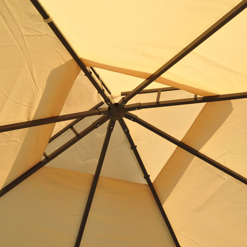 Pavillon de jardin d'extérieur en acier 10 pi x 10 pi avec rideaux d'intimité en polyester, toit à deux niveaux pour l'air et grande conception