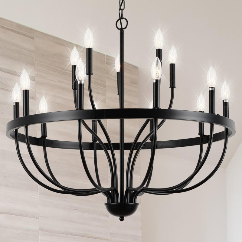 Lustre noir industriel réglable à 15 lumières pour le salon de la chambre à manger