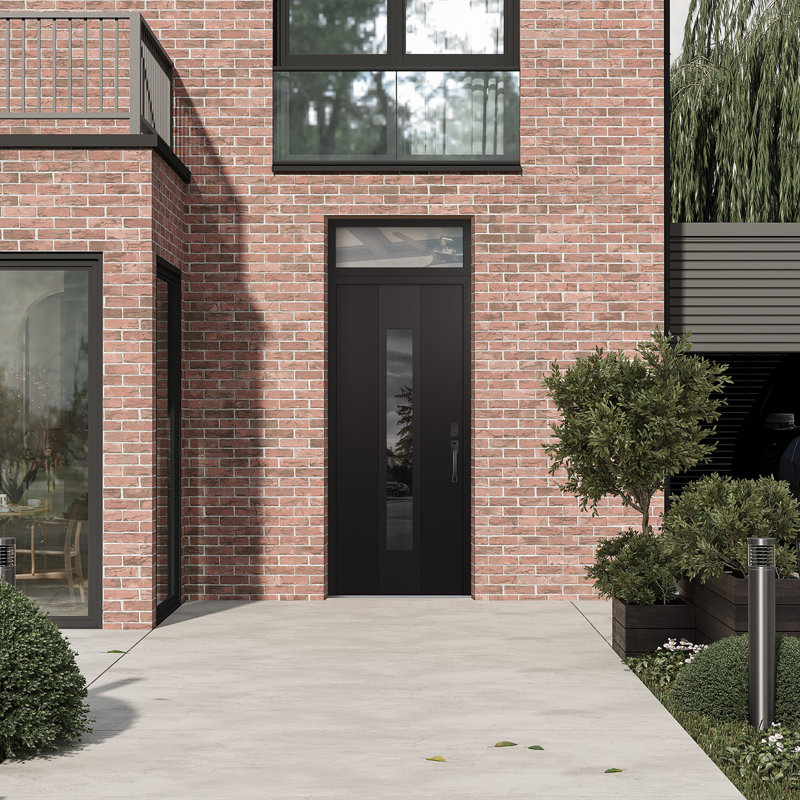 Porte d'entrée avant à panneau en acier noir Diamond, Noir, Réfléchissant