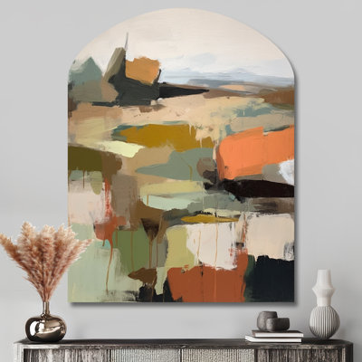 «Green and Beige Transcendant Reality III - Arch Abstract Paint», décoration murale asymétrique en métal