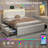 Upholstered Platform Bed with 4 Large Storage Drawers, RGB LED lights, Charging Station, Adjustable Headboard, Easy Assembly-444370517-441463676