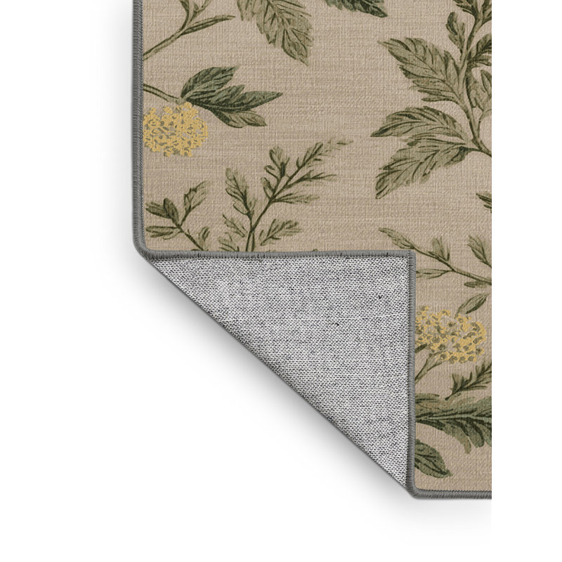 Tapis gris botanique lavable à la machine, Rond 4 pi