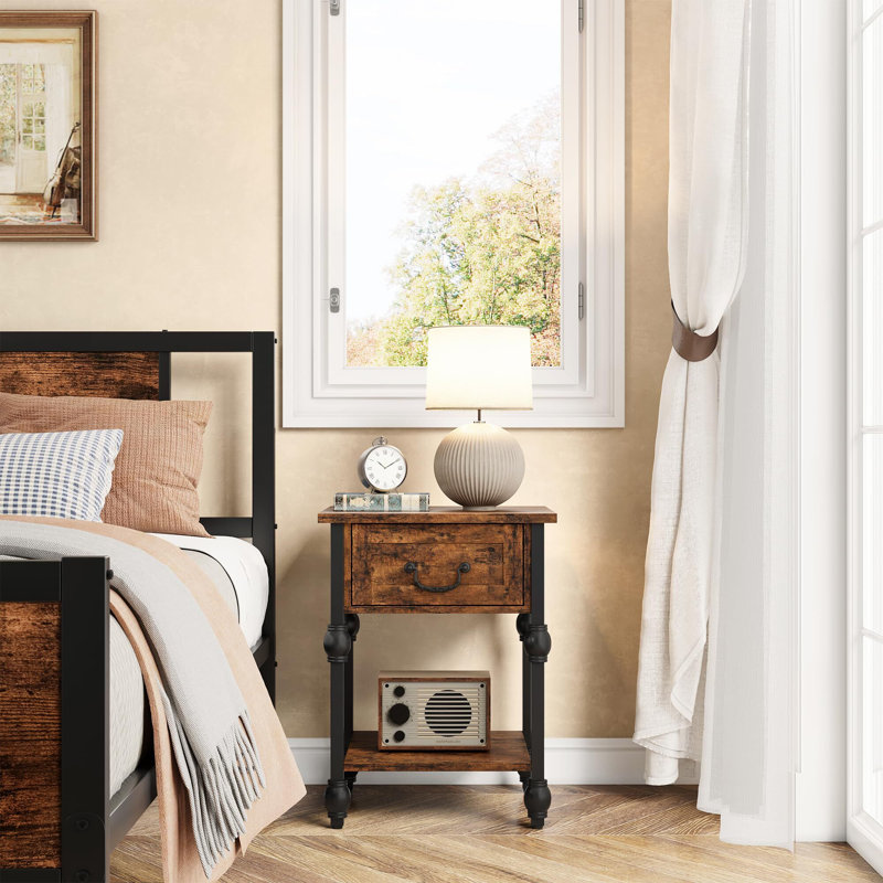 Nightstand Sets For 2, Industrial Side Table With Drawer And Storage Shelf
