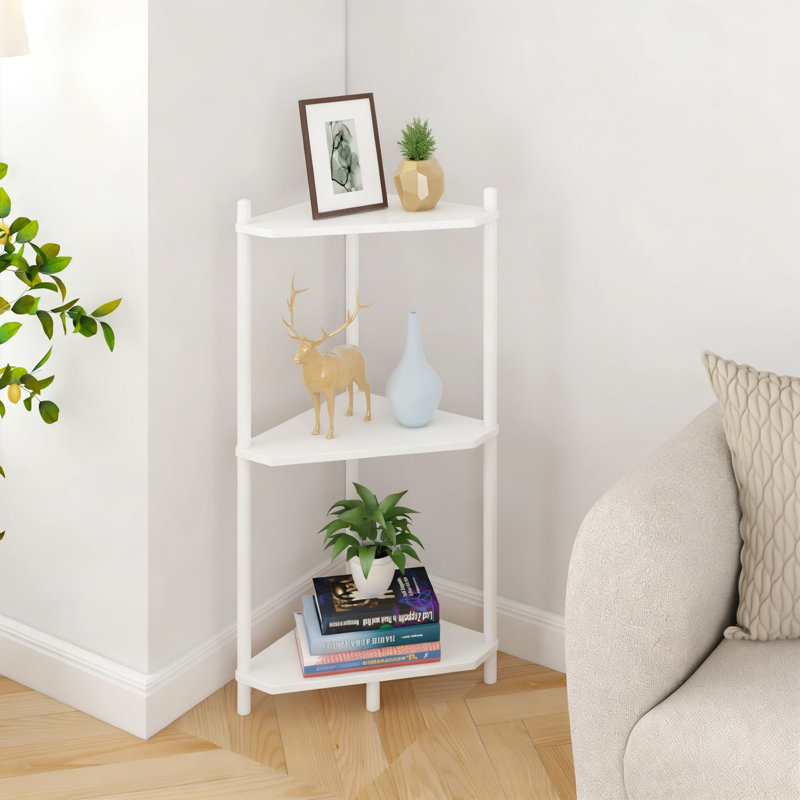 Tablette d'angle à 3 niveaux en bambou - Rangement compact pour la salle de bain, le salon, la chambre à coucher, la cuisine et le bureau
