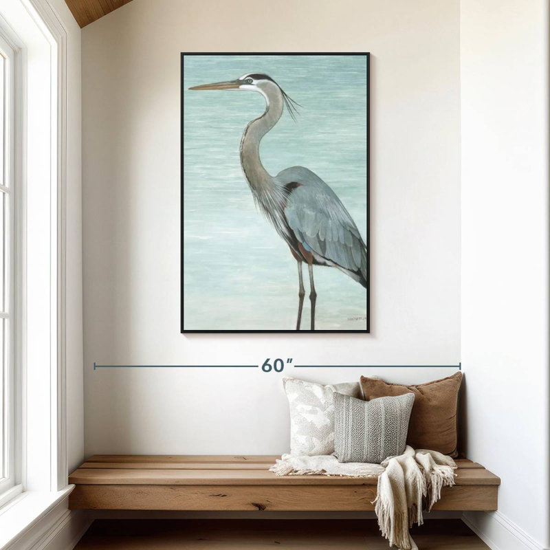 Grand héron, 31 po x 46 po, Cadre flottant noir