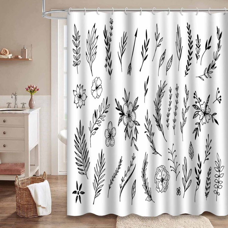 Rideau de douche imperméable à motif floral avec 12 crochets, L 72 po x l 84 po
