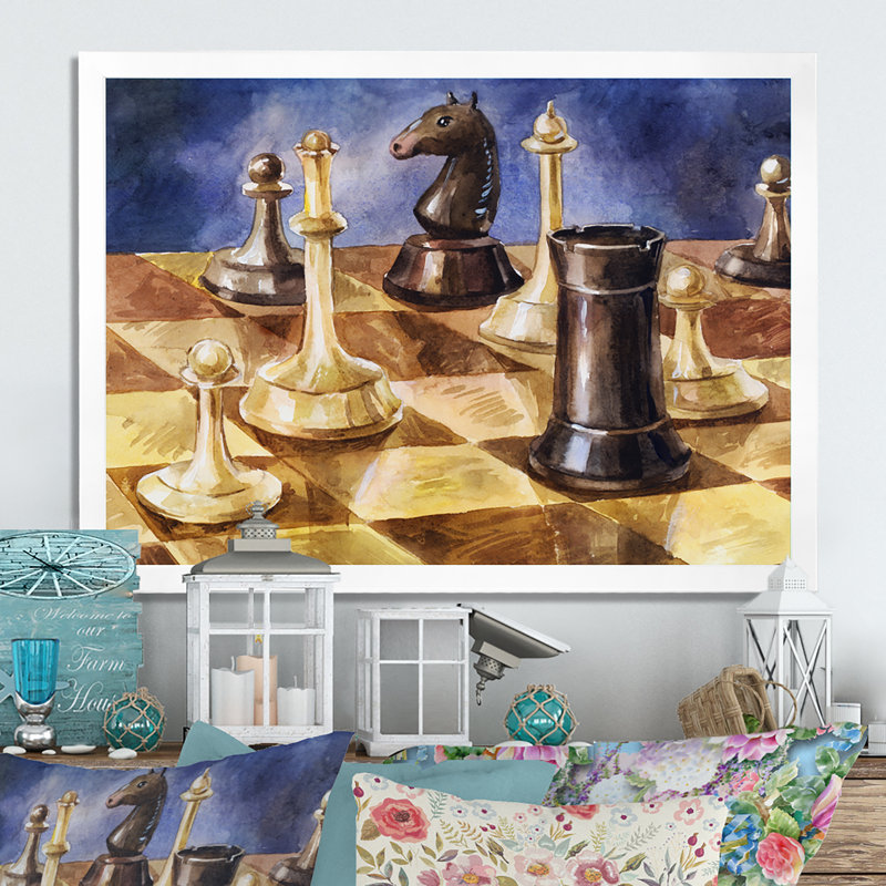 Jeu d'échecs - reproduction de cadre photo sur toile, H 24 po x l 36 po x P 1 po, Cadre photo blanc
