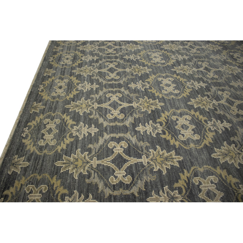 Tapis gris foncé en laine noué à la main Dix