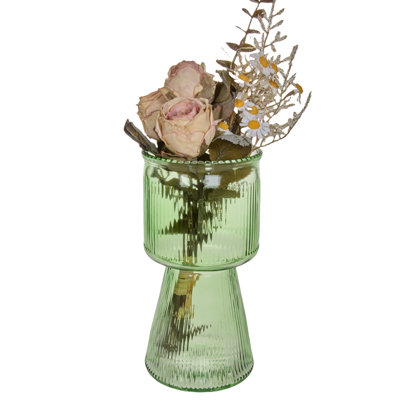 H7.5 Inch Ribbed Glass Vase, Crystal Glass Flower Vase, Fluted Clear Vases For Flowers, Mini Flower Vase For Living Room, Dining Table, Entryway, Centerpiece, Wedding