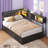 Twin Size Corner Bed With Hydraulic Storage,Twin Daybed With Bookcase And Charging Station,Lift Up Storage Bed Frame With Upholstered Headboard And Led Lights,Metal Platform Storage Bed,Black-385733549