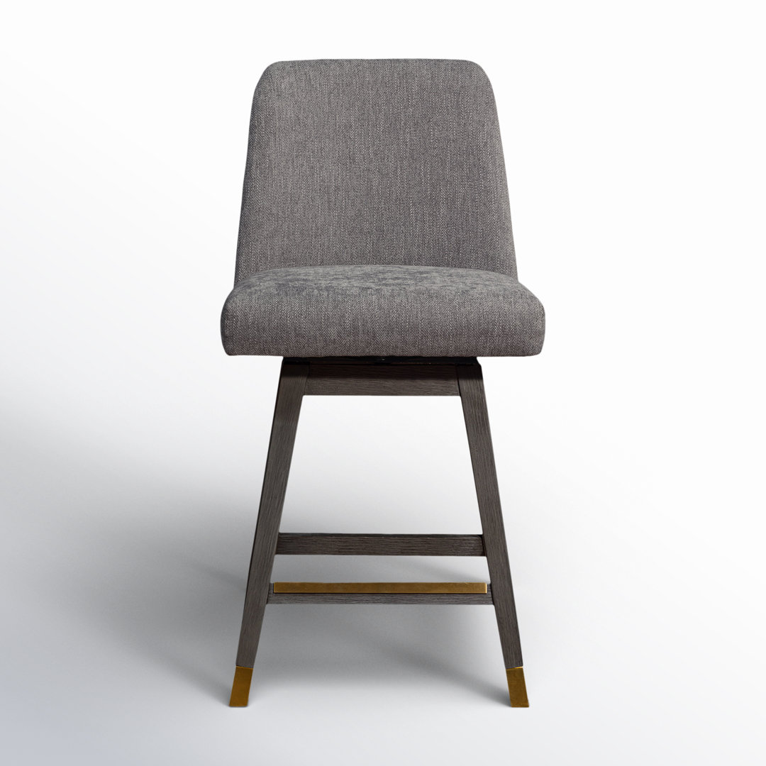 Cesley Swivel Upholstered Counter Stool with Solid Wood Frame Wade Logan® Leg