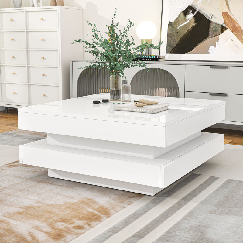 Table basse à 2 niveaux avec lumières DEL, Blanc