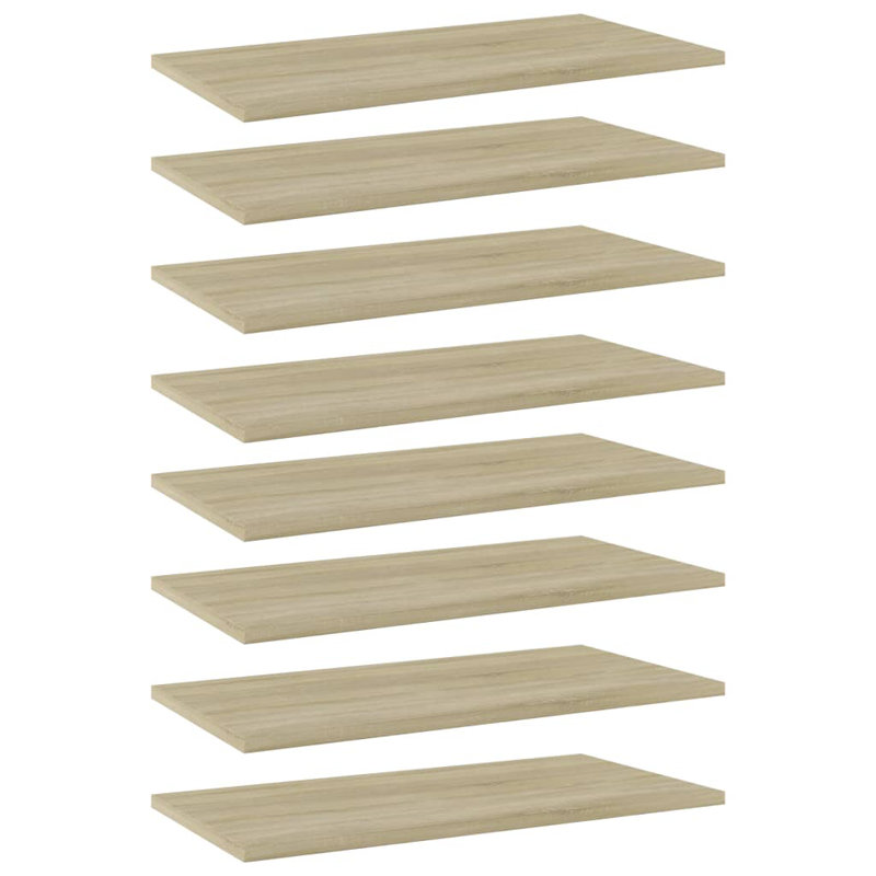 Bookshelf Boards 8 pcs Engineered Wood, Sonoma Oak, (8 Shelves) 0.59" H x 23.62" W x 11.81" D