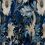 Motif victorien à volutes bleues - Rideau floral - Velours obscurcissant - 1 panneau-95458275