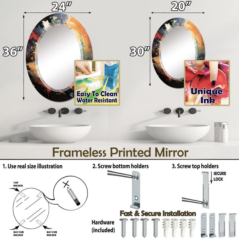 Welbie - Miroir mural moderne ovale, 30 po x 20 po