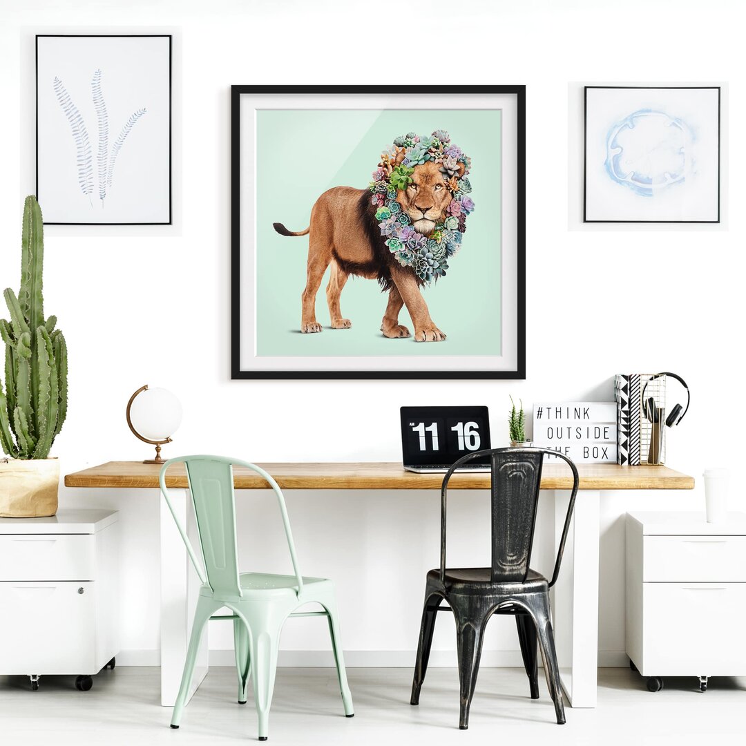 Gerahmter Grafikdruck Lion with Succulents von Jonas Loose