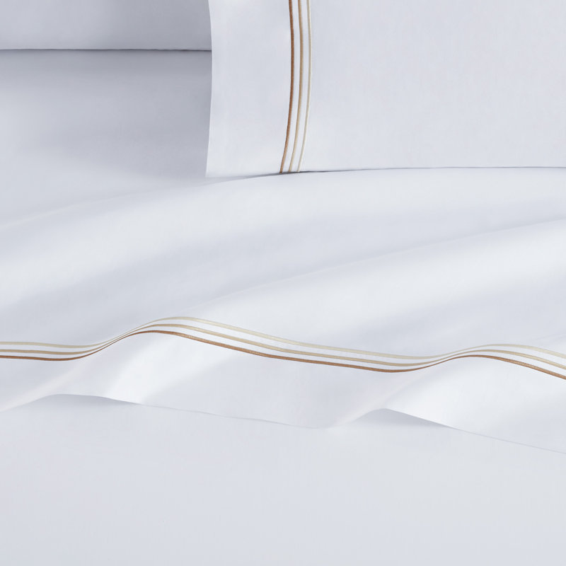 Ensemble de draps en satin de coton 600 fils, Beige, Grand