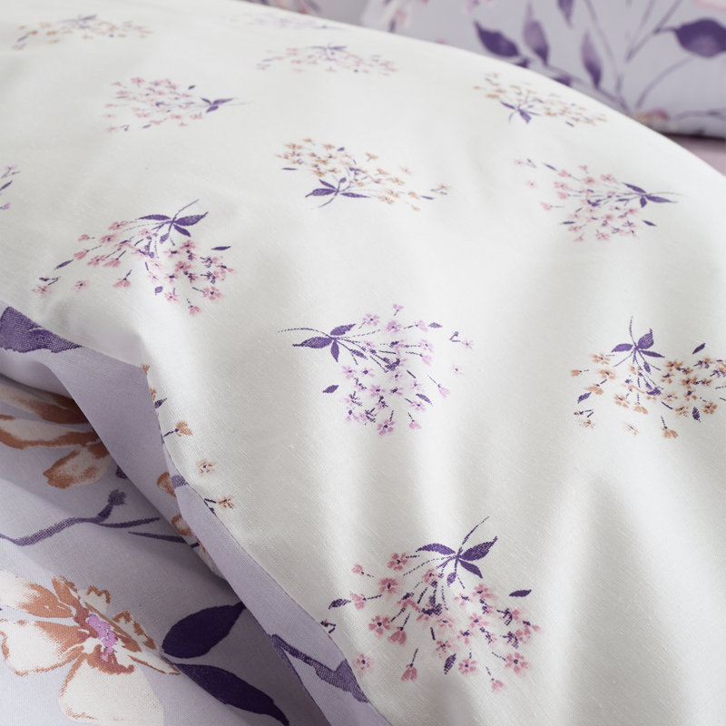 Isadora Floral Reversible Duvet Cover Set, Double Duvet Set + 2 Pillowcases, Lilac