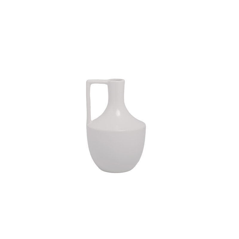 Ceramic Round Bottle Vase Matte Finish White, 10" H x 6.5" W x 6.5" D, White