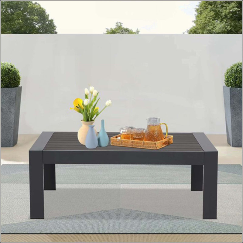 Table basse d'extérieur toutes saisons en aluminium, table rectangulaire moderne d'extérieur, Gris
