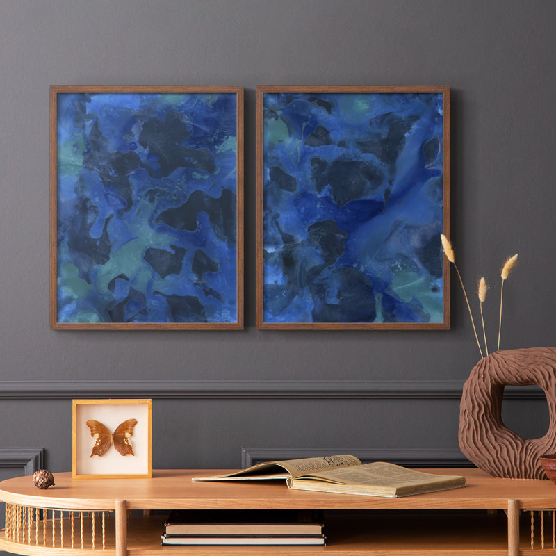 Impression encadrée «Cobalt Galaxy I-Premium» - prête à être accrochée - aucun clou requis - aucun clou requis, Noyer