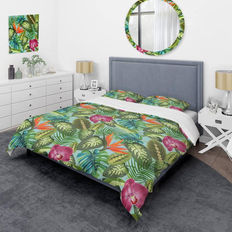 Ensemble de housse de couette en microfibre vert / orange / rose 3 pièces